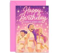 Divertente biglietto di compleanno K-pop per lei, con scritta "Happy Birthday Is What It Sounds Like!", regalo animato, per ragazze e ragazzi, per amici, nipoti, figlia, nipote, famiglia, interno