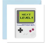 Divertente biglietto di compleanno - Level Up the Birthday Fun - Retro Gaming Console con audace 'NEXT LEVEL! Happy Birthday BoyTM' design - 145 mm quadrato, busta inclusa