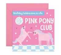 Divertente biglietto di compleanno per amici, con scritta in inglese "Pink Pony Club", regalo per amici, migliori amici, sorelle, ragazze, lei, con divertenti adesivi