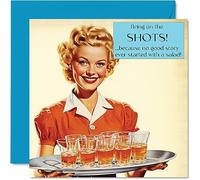 Divertente biglietto di compleanno per donne, con scritta "Bring On The Shots", biglietto di compleanno per sorella, figlia, collega di lavoro, 145 mm x 145 mm