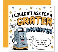 Divertente biglietto di compleanno per figlia, extra formaggio, giochi di parole e un sorriso grattugia, cartone animato con divertente umorismo da buongustaio, quadrato da 145 mm, busta inclusa