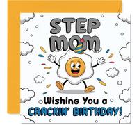 Divertente biglietto di compleanno per matrigna, uovo, risate, allegro, cartone animato, con un tocco giocoso, sicuro di rompere un sorriso, quadrato da 145 mm, busta inclusa