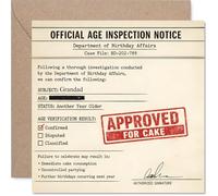 Divertente biglietto di compleanno per nonno, certificato per gli amanti delle torte, design ufficiale "APPROVED FOR CAKE" in rosso audace - quadrato da 145 mm, busta inclusa