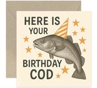 Divertente biglietto di compleanno per uomini e donne con scritta in lingua inglese "Here Is Your Birthday Cod", divertente gioco di parole per fratello, papà, marito, sorella, amico, figlio, quadrato