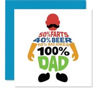 Divertente biglietto di compleanno - Statistiche giocose del papà per una risata corretta - design audace multicolore con percentuali sfacciate, festa del papà - quadrato 145 mm, busta inclusa