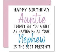 Divertente biglietto di compleanno zia da nipote con scritta in lingua inglese "Happy Birthday Auntie No Gift - Biglietto di compleanno regalo di compleanno 145mm