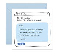 Divertente biglietto di partenza - Messaggio "Out Of Office Forever" - ideale per collega, amico, capo, collega, squadra, compagno, lei, donne, uomini, sul posto di lavoro, addio battute - viene