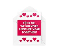 Divertente biglietto per marito con scritta "We Survived Another Year Together for Her Wife Valentines Girlfriend Best Swear Novità CBH537