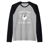 Divertente Boo Ghost Holding Black Cat Forget Candy Give Me A Cat Maglia con Maniche Raglan