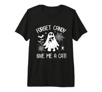 Divertente Boo Ghost Holding Black Cat Forget Candy Give Me A Cat Maglietta Premium
