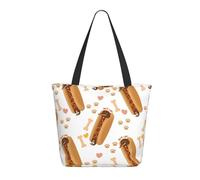 Divertente borsa a mano con stampa bassotto da donna - Borsa a mano leggera e riutilizzabile in tela con cerniera, tracolla in cotone per sacchetti della spesa