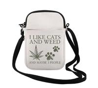 Divertente borsa a tracolla con scritta "I Like Cats And Weed And Maybe 3 People", regalo per amanti della marijuana, 3 Persone Cr Uk, 0
