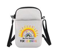 Divertente borsa a tracolla con scritta in inglese "We Are Hungry For Learning", idea regalo per il rientro a scuola, Siamo affamati B Regno Unito
