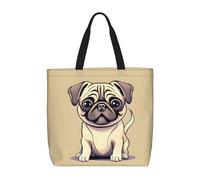 Divertente borsa a tracolla con stampa di cuccioli di carlino stile cartone animato alla moda con cerniera borsa casual borsa shopper per lavoro e viaggio