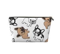 Divertente borsa cosmetica da viaggio in pelle con cane carlino felice, borsa da toeletta, borsa impermeabile, Bulldog francese., Taglia unica