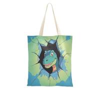 Divertente borsa da donna in tela con dinosauro da parete in stile cartone animato, riutilizzabile, per la spesa e il mercato degli agricoltori, 40,6 x 38,1 cm, essenziale per la scuola