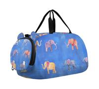 Divertente borsa da palestra per bambini con motivo elefante blu cielo fiore carino con scomparto per scarpe multifunzionale sport pernottamento borsa da viaggio per viaggi, nuoto, danza, balletto