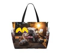 Divertente borsa da spiaggia con bulldog inglese per donna, borsa da spiaggia impermeabile e anti-sabbia, borsa da viaggio grande