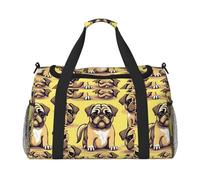 Divertente borsa da trasporto a mano con stampa di un cucciolo di carlino del fumetto grande capacità per le donne pieghevole Carry On Tote per viaggi in aereo