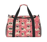 Divertente borsa da viaggio a mano con cucciolo di carlino in stile cartone animato, grande borsa riutilizzabile per la spesa, perfetta per attività all'aperto, sport, campeggio e generi alimentari