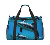 Divertente borsa da viaggio a mano con stampa di delfini e ampi spazi spaziali borsa da viaggio a mano di grande capacità per il fine settimana dell'aereo