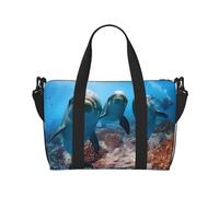 Divertente borsa da viaggio a tracolla con delfino che guarda te, 41 cm x 29 cm x 15 cm, borsa da viaggio per la notte, borsa tote unisex, Nero , Taglia unica