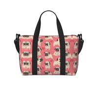 Divertente borsa da viaggio con cucciolo di carlino in stile cartone animato, borsa da viaggio per donne, borsa sportiva da palestra, borsone da allenamento, durante la notte, Nero , Taglia unica
