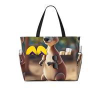 Divertente borsa da viaggio con stampa di canguro con cartoni animati (2) borsa da viaggio intelligente per vacanze estive, escursioni, campeggio, attività all'aperto