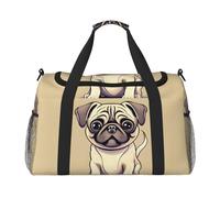 Divertente borsa da viaggio con stampa di cuccioli di carlino e cani in stile cartone animato, nero, Taglia unica