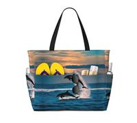 Divertente borsa da viaggio con stampa di delfini, grande capacità, da donna, da spiaggia, borsone da viaggio, palestra, vacanze