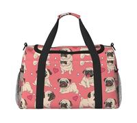 Divertente borsa da viaggio con stampa di un cucciolo di carlino del fumetto funzionale borsa da viaggio spaziosa borsa da viaggio pieghevole per weekend