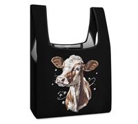 Divertente borsa della spesa riutilizzabile con mucca animale stampato pieghevole borsa della spesa lavabile tote leggera custodia con manico