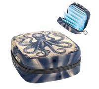 Divertente borsa per assorbenti igienici con stampa di piovra oceanica, con motivo mappa della costa vintage, con cerniera, per assorbenti mestruali, per ragazze e donne