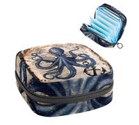Divertente borsa per assorbenti igienici con stampa di polpo oceano e ancora con mappa costiera, grande tasca per coppette mestruali con cerniera, borsa per assorbenti mestruali, per ragazze e donne