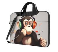 Divertente borsa per computer portatile con bradipo con simpatico animale, borsa a tracolla alla moda per computer portatile da 13/14/15,6 pollici, Scimmia Musica, 15.6 inch