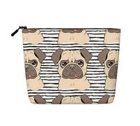 Divertente borsa per cosmetici con stampa di un carlino felice con stampa di un singolo strato, materiale in finto lino, grande capacità, portamonete da viaggio e viaggio d'affari essenziale