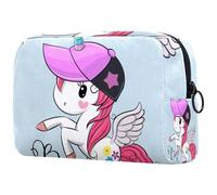 Divertente borsa per cosmetici da donna, con unicorno e scritta "Be Cool", da viaggio, grande, con cerniera, Multi, 18.5x7.5x13cm/7.3x3x5.1in, Beauty case