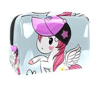 Divertente borsa per cosmetici da donna, con unicorno e scritta "Be Cool", grande, in PVC, con cerniera, Multi, 18.5x7.5x13cm/7.3x3x5.1in, Beauty case