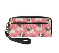 Divertente borsa per cosmetici in pelle con stampa di un cucciolo di carlino dei cartoni animati, borsa multifunzionale, Nero , Taglia unica