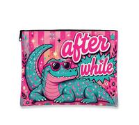 Divertente borsa per il trucco a forma di coccodrillo, borsa da viaggio per cosmetici da donna, organizer portatile con cerniera, borsa da toilette estiva per la cura della pelle, Pesca, 7x9 Inch