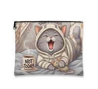 Divertente borsa per il trucco a forma di gatto, accogliente astuccio da viaggio per donne, organizer portatile in tela con cerniera, borsa per la cura della pelle quotidiana, Grigio, 7x9 Inch, Gatto