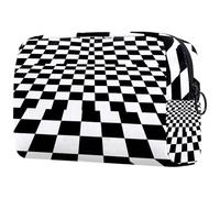 Divertente borsa per il trucco con motivo a scacchiera bianca e nera, borsa per cosmetici da donna, grande, organizer per trucchi e articoli da toeletta, Multi, 18.5x7.5x13cm/7.3x3x5.1in, Art Deco