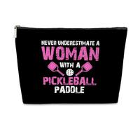 Divertente borsa per il trucco con pickleball, regalo per compleanno, Natale, non sottovalutare mai una donna con una pagaia da pickleball, a tema pickleball o amante o giocatore o allenamento regalo