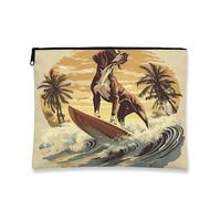 Divertente borsa per il trucco con puntatore tedesco a pelo corto, con palma tropicale da surf, borsa da viaggio per donne e ragazze, piccola borsa portatile in tela con cerniera, borsa da toilette