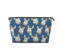 Divertente borsa per il trucco con stampa blu con asino, borsa da toilette da viaggio per donne, graziosa borsa organizer per trucchi in pelle