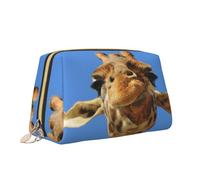 Divertente borsa per il trucco con stampa giraffa borsa da toilette versatile portatile borsa cosmetica di grande capacità per le donne, bianco, Taglia unica, Beauty case