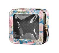 Divertente borsa per il trucco trasparente dipinta con formiche per donne e ragazze, organizer per cosmetici per la cura della pelle, Cute Rose Mix Leopard, Taglia unica