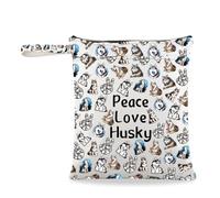 Divertente borsa per la spesa con Husky, idea regalo per amanti dei cani, con scritta "Peace Love", Husky Amore Pace