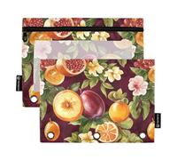 Divertente borsa per raccoglitore, con tre anelli, per la scuola, con motivo a frutta, colore viola