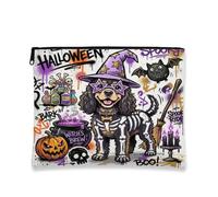 Divertente borsa per trucchi con cane cocker spaniel graffiti per Halloween, 17,8 x 22,9 cm, borsa da viaggio, astuccio per cosmetici con stampa di streghe spaventose per donne, calderone, organizer